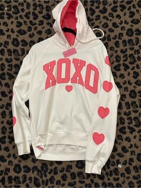 Simply Southern White and Pink Pullover Hoodie with Heart Accents